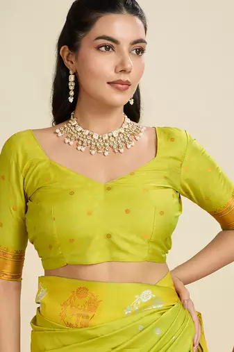 mehendi soft kanjivaram paithani silk zari woven designer saree with blouse