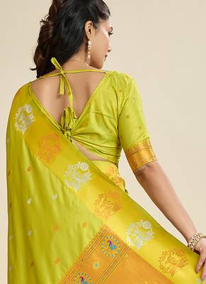 mehendi soft kanjivaram paithani silk zari woven designer saree with blouse 3