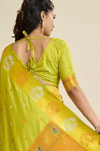 mehendi soft kanjivaram paithani silk zari woven designer saree with blouse