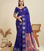 blue soft kanjivaram paithani silk zari woven designer saree with blouse