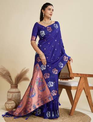 blue soft kanjivaram paithani silk zari woven designer saree with blouse 2