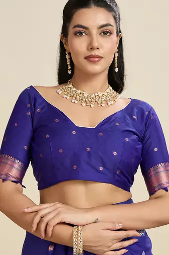 blue soft kanjivaram paithani silk zari woven designer saree with blouse