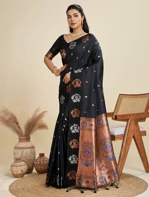 black soft kanjivaram paithani silk zari woven designer saree with blouse 2