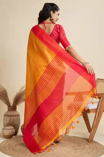 mustard khadi raw silk temple woven border designer saree with blouse