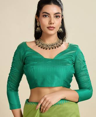 mehendi khadi raw silk temple woven border designer saree with blouse 3