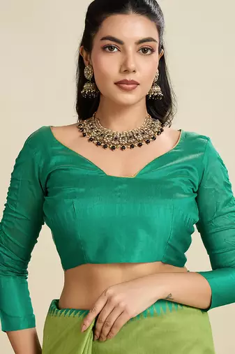 mehendi khadi raw silk temple woven border designer saree with blouse