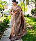 cream handloom raw silk weaving designer saree with blouse