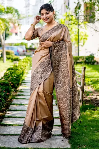 cream handloom raw silk weaving designer saree with blouse