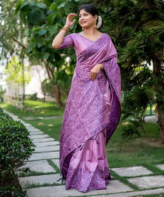 purple handloom raw silk weaving designer saree with blouse 1