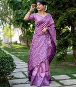 purple handloom raw silk weaving designer saree with blouse