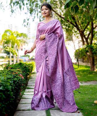 purple handloom raw silk weaving designer saree with blouse 2