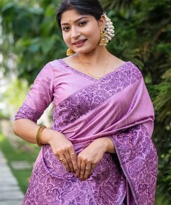 purple handloom raw silk weaving designer saree with blouse 3