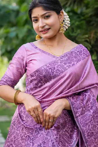 purple handloom raw silk weaving designer saree with blouse