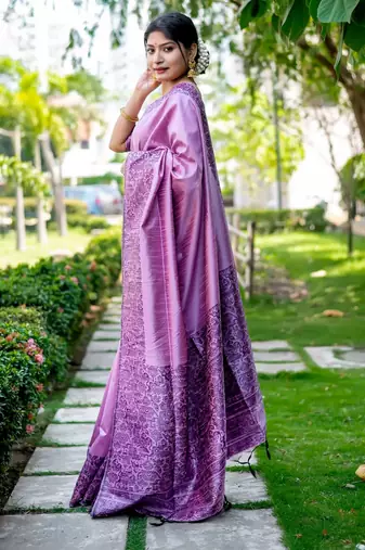 purple handloom raw silk weaving designer saree with blouse