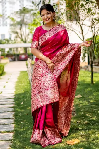 pink handloom raw silk weaving designer saree with blouse
