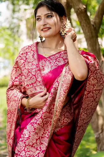 pink handloom raw silk weaving designer saree with blouse