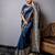 navy blue handloom raw silk weaving designer saree with blouse