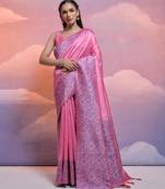 pink handloom raw silk weaving designer saree with blouse