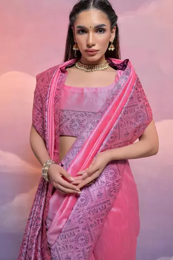 pink handloom raw silk weaving designer saree with blouse