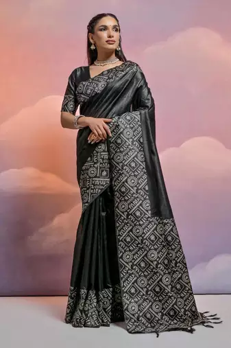 black handloom raw silk weaving designer saree with blouse
