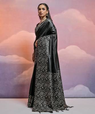 black handloom raw silk weaving designer saree with blouse 2