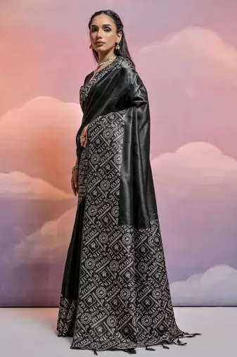 black handloom raw silk weaving designer saree with blouse