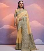 cream handloom raw silk weaving designer saree with blouse