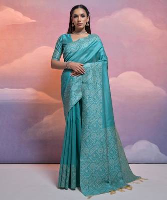 firozi handloom raw silk weaving designer saree with blouse 1