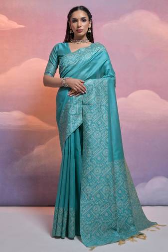 firozi handloom raw silk weaving designer saree with blouse