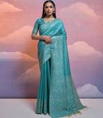 firozi handloom raw silk weaving designer saree with blouse