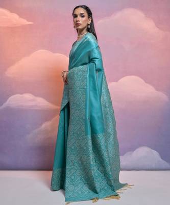 firozi handloom raw silk weaving designer saree with blouse 2