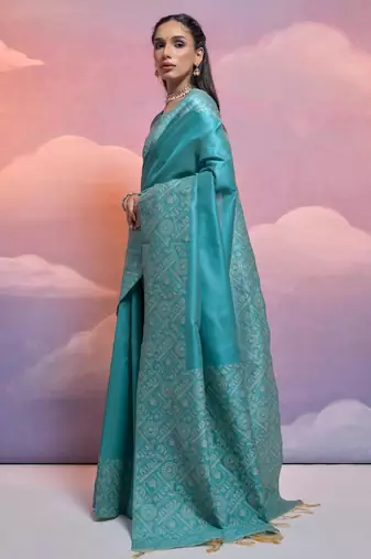 firozi handloom raw silk weaving designer saree with blouse