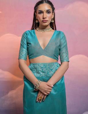 firozi handloom raw silk weaving designer saree with blouse 4
