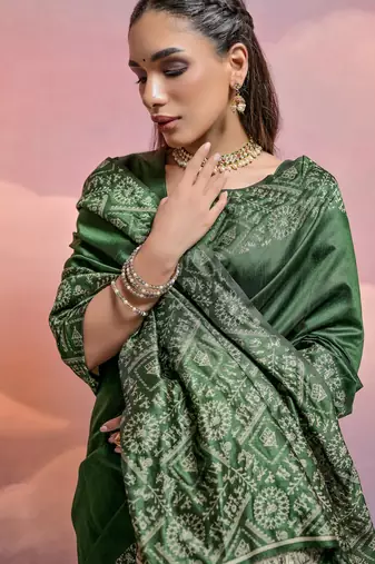 bottle green handloom raw silk weaving designer saree with blouse