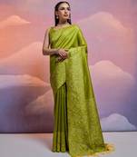 mehendi handloom raw silk weaving designer saree with blouse