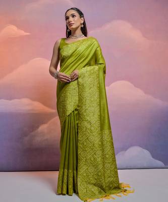 mehendi handloom raw silk weaving designer saree with blouse 2