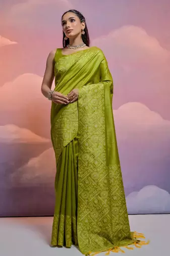 mehendi handloom raw silk weaving designer saree with blouse