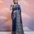 navy blue handloom raw silk weaving designer saree with blouse