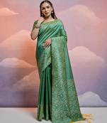 green handloom raw silk weaving designer saree with blouse