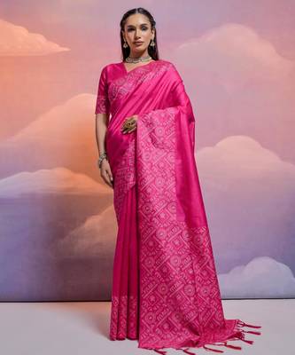 rani pink handloom raw silk weaving designer saree with blouse 1