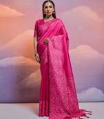 rani pink handloom raw silk weaving designer saree with blouse