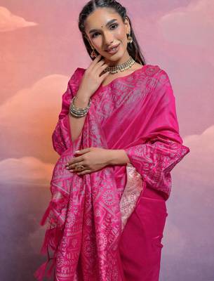 rani pink handloom raw silk weaving designer saree with blouse 3