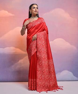 red handloom raw silk weaving designer saree with blouse 1