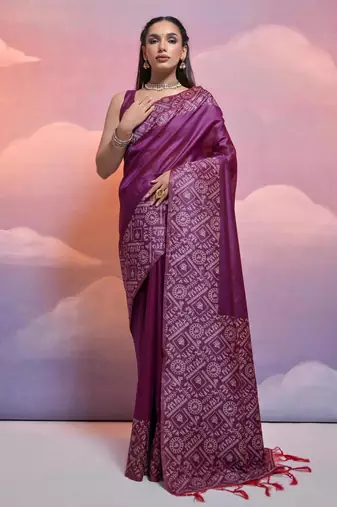wine handloom raw silk weaving designer saree with blouse