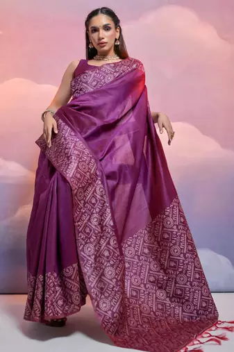 wine handloom raw silk weaving designer saree with blouse