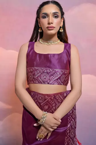 wine handloom raw silk weaving designer saree with blouse