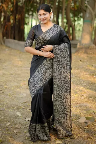 black handloom raw silk weaving designer saree with blouse