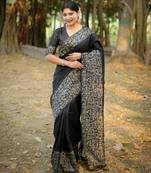 black handloom raw silk weaving designer saree with blouse