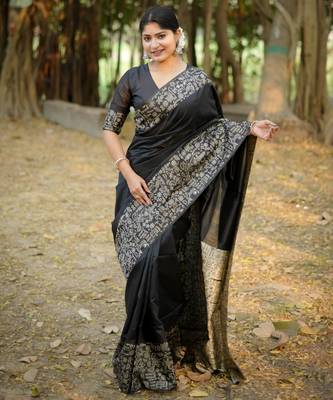 black handloom raw silk weaving designer saree with blouse 2
