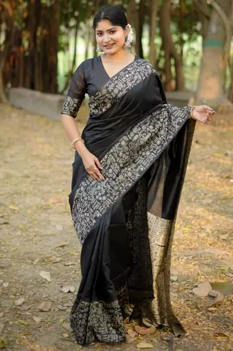 black handloom raw silk weaving designer saree with blouse